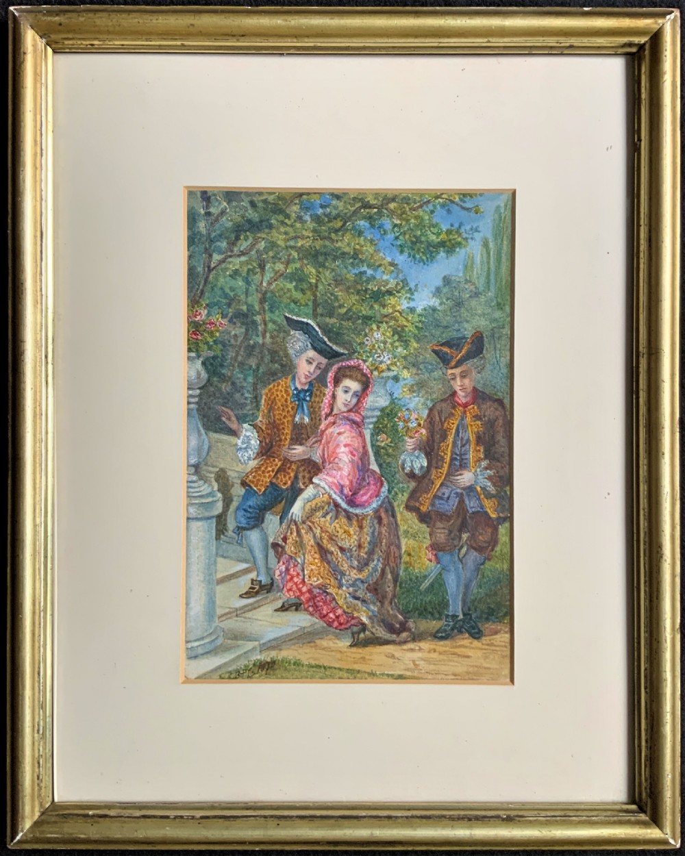 Incredible Quality 19thc Group Portrait Watercolour Painting Of 3 Georgian Folks View II