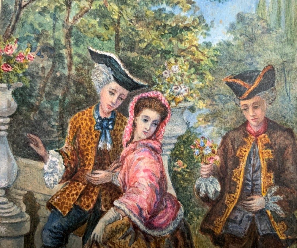 Incredible Quality 19thc Group Portrait Watercolour Painting Of 3 Georgian Folks View V