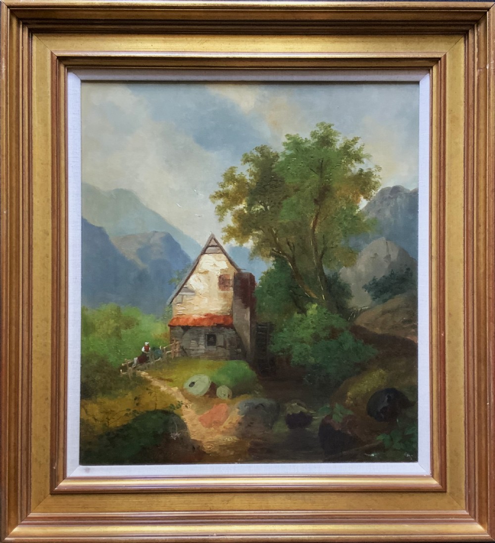 Superb Quality Original 19thc Mountainous Valley Landscape Oil Painting