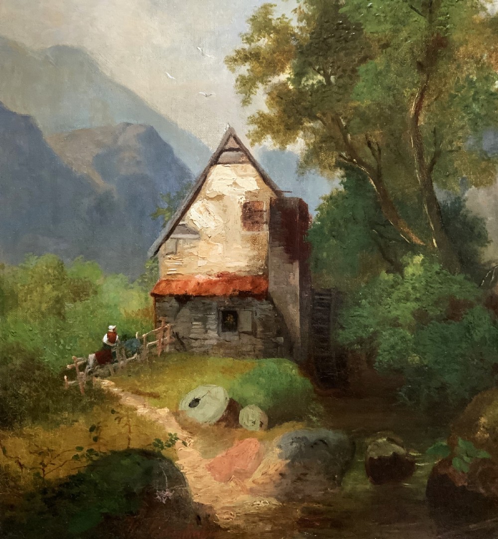 Superb Quality Original 19thc Mountainous Valley Landscape Oil Painting View IV