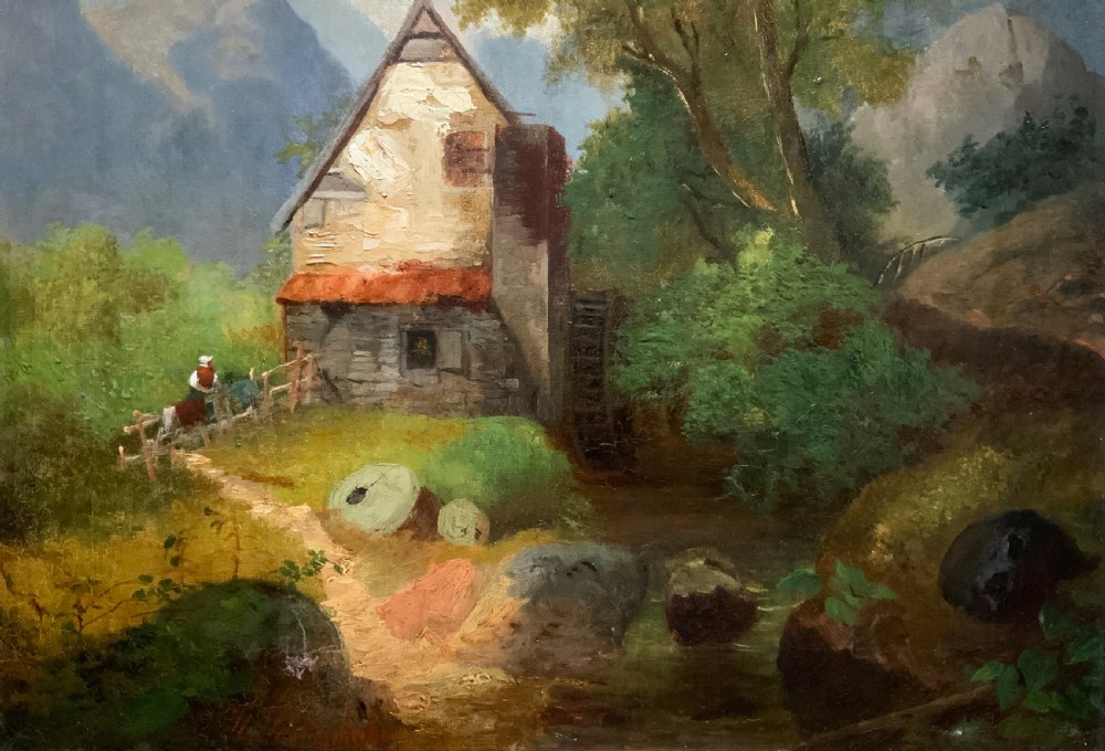 Superb Quality Original 19thc Mountainous Valley Landscape Oil Painting View VI