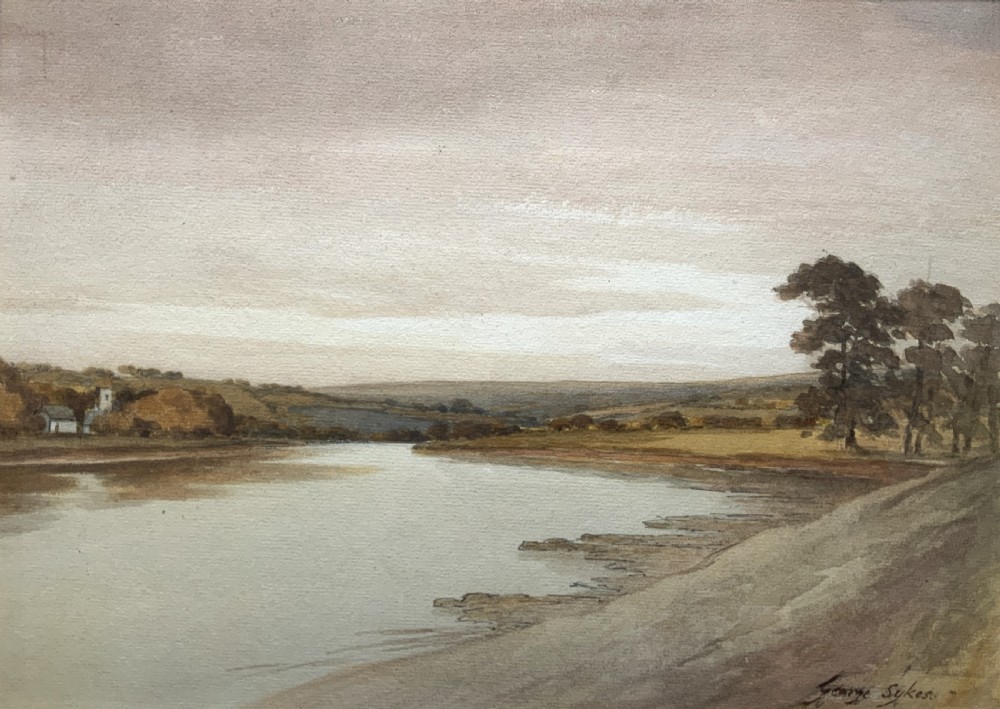 A Wonderful Autumn River Landscape Watercolour Painting By George Sykes (b.1863) View II