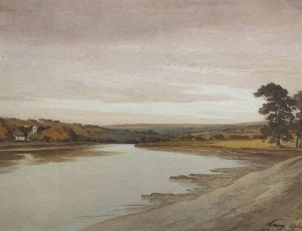 A Wonderful Autumn River Landscape Watercolour Painting By George Sykes (b.1863) View IV