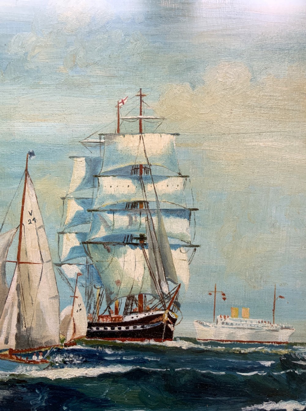 Sailing Ship Past Glories Original 1934 Nautical Oil On Board Seascape Painting View IV