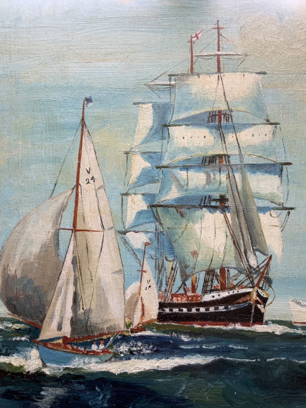 Sailing Ship Past Glories Original 1934 Nautical Oil On Board Seascape Painting View V