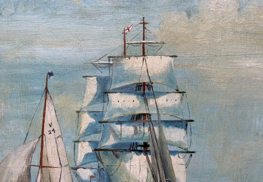 Sailing Ship Past Glories Original 1934 Nautical Oil On Board Seascape Painting View VII