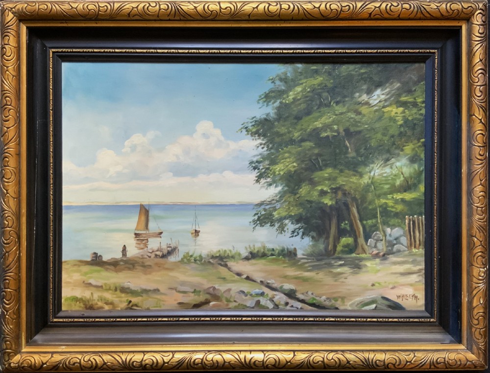 Vintage Antique Seascape Sailing Boats Oil On Canvas Painting