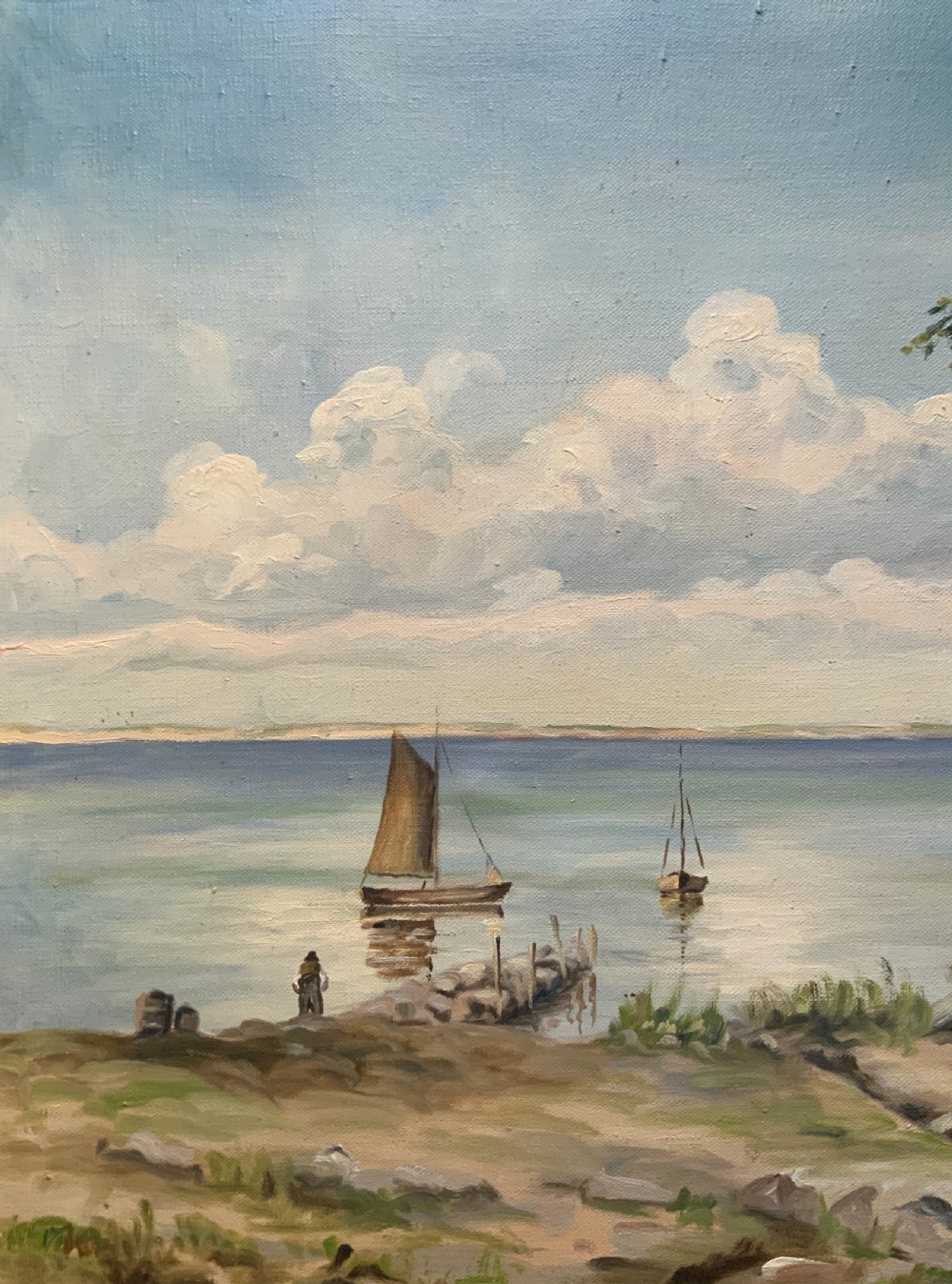 Vintage Antique Seascape Sailing Boats Oil On Canvas Painting View IV