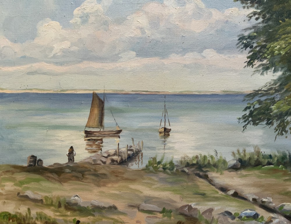 Vintage Antique Seascape Sailing Boats Oil On Canvas Painting View V