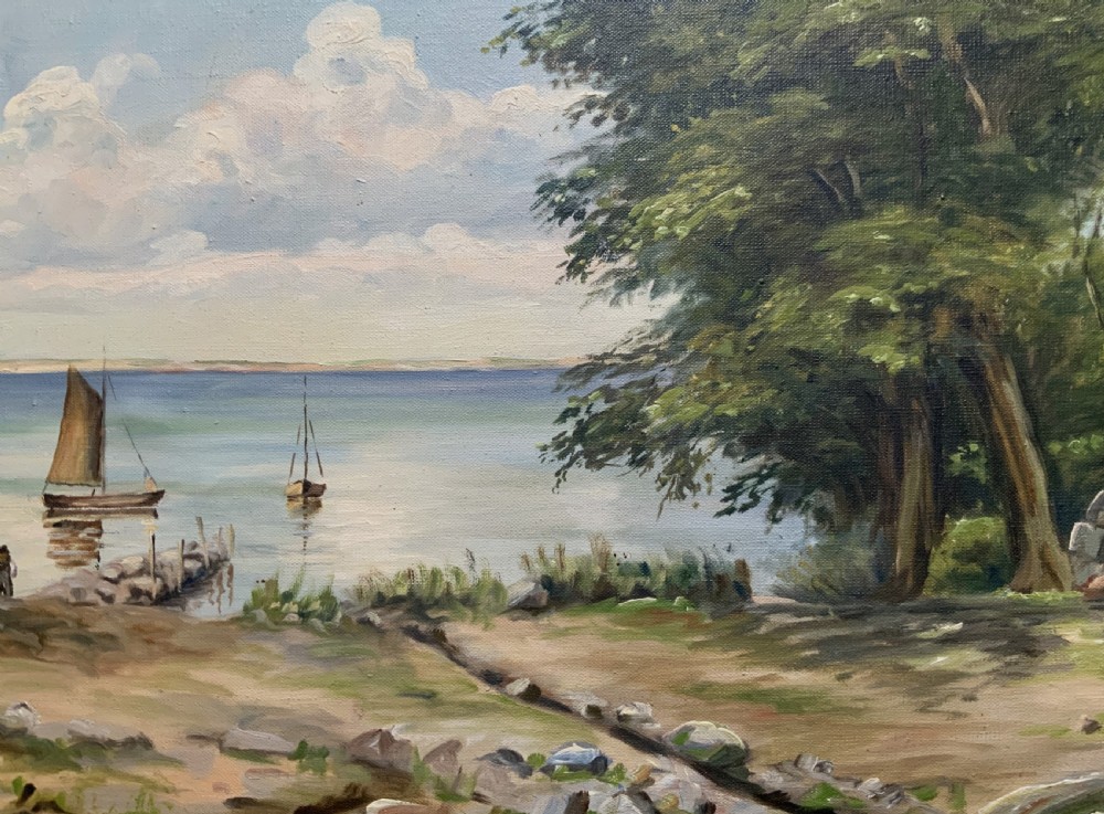 Vintage Antique Seascape Sailing Boats Oil On Canvas Painting View IX