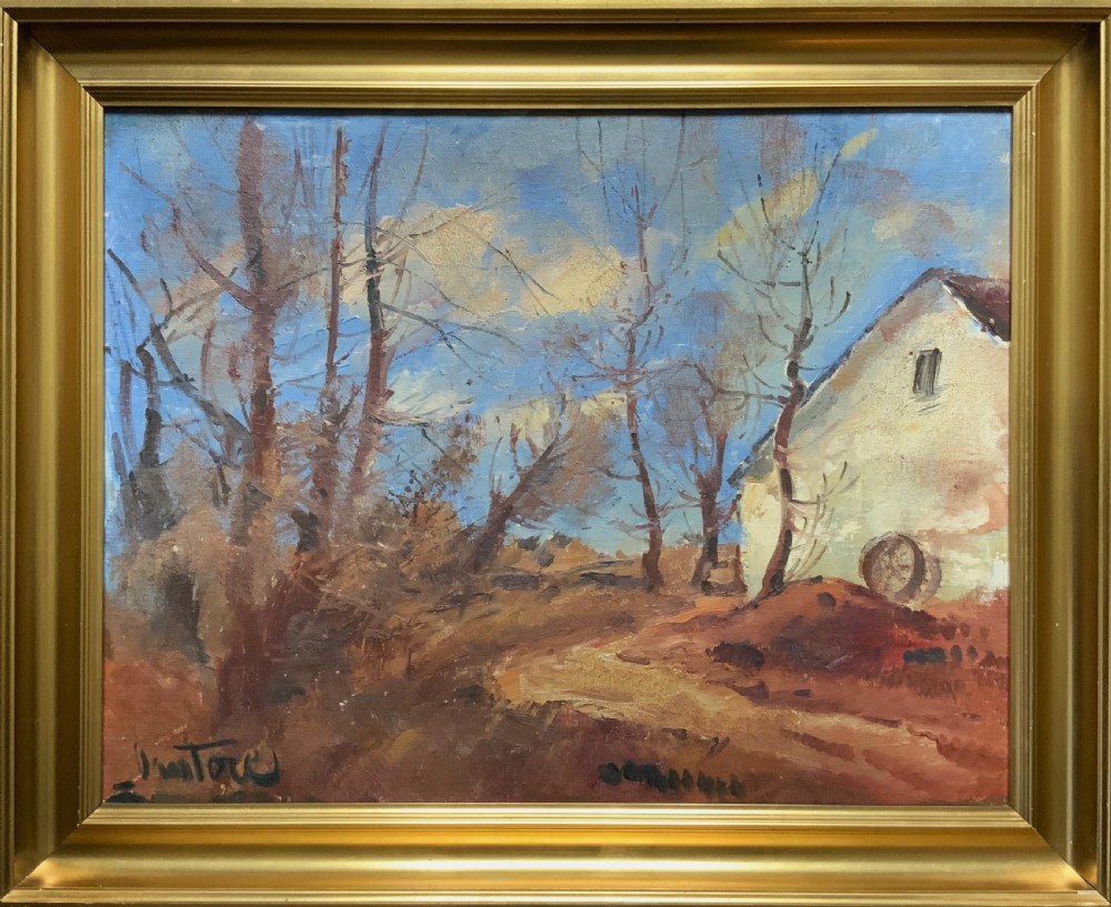 Wonderful 20thc Vintage Signed Farmland Landscape Oil Painting Circa 1960