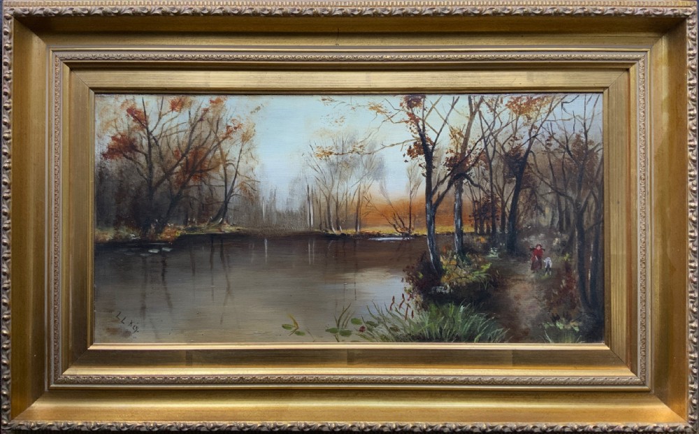 A GORGEOUS ORIGINAL EARLY 20thC AUTUMN RIVER LANDSCAPE OIL ON CANVAS PAINTING