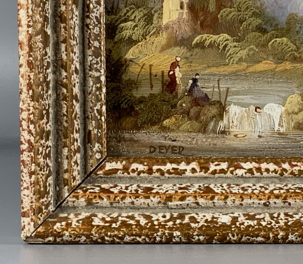 UNUSUAL MID-20th-CENTURY ITALIAN LAKE MINIATURE LANDSCAPE OIL PAINTING View III