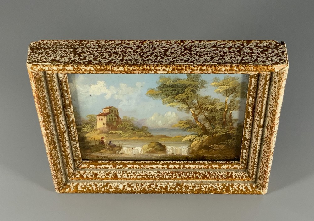 UNUSUAL MID-20th-CENTURY ITALIAN LAKE MINIATURE LANDSCAPE OIL PAINTING View IV