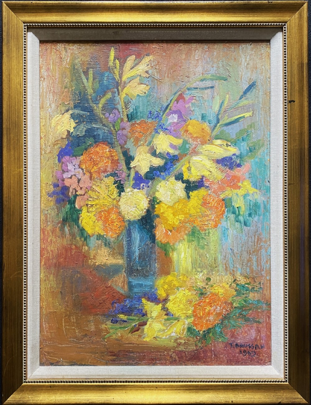 Tamara Baussan (Russian-born Haitian) FINE 20thc FLORAL STILL LIFE OIL PAINTING