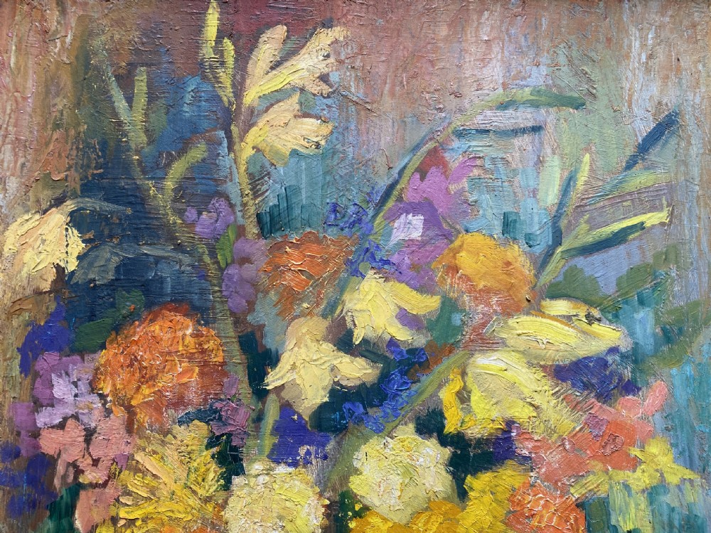 Tamara Baussan (Russian-born Haitian) FINE 20thc FLORAL STILL LIFE OIL PAINTING View IV