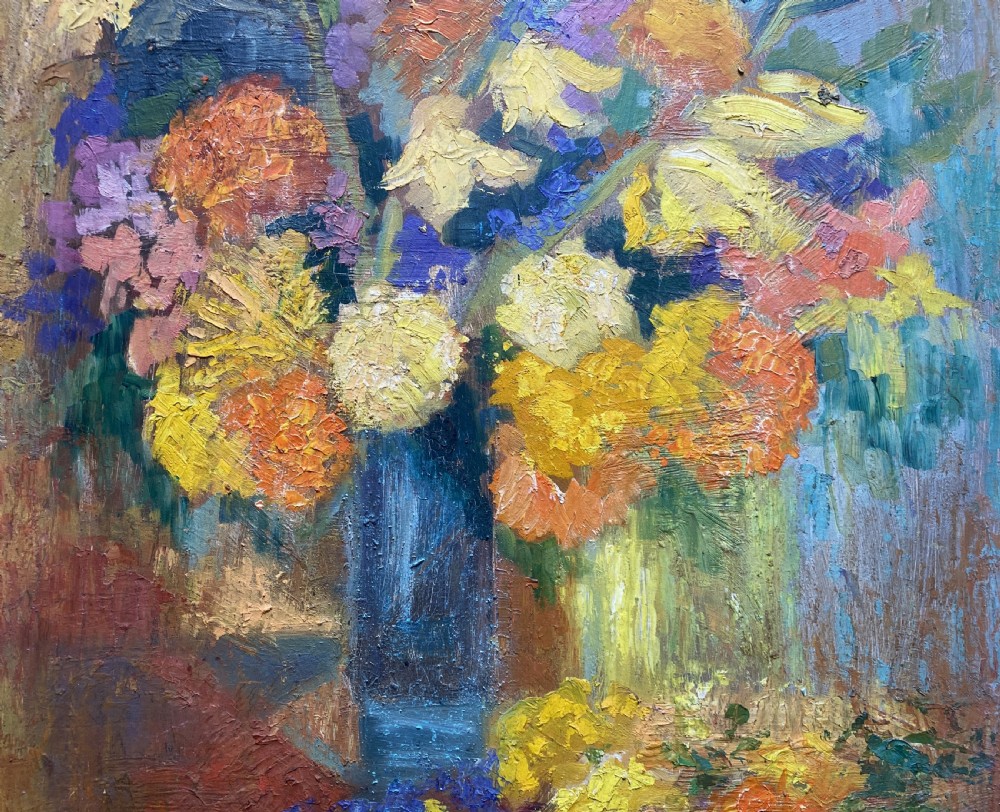 Tamara Baussan (Russian-born Haitian) FINE 20thc FLORAL STILL LIFE OIL PAINTING View V