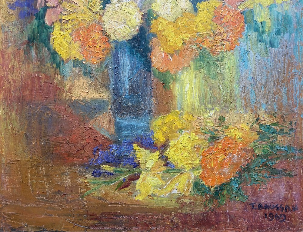 Tamara Baussan (Russian-born Haitian) FINE 20thc FLORAL STILL LIFE OIL PAINTING View VI
