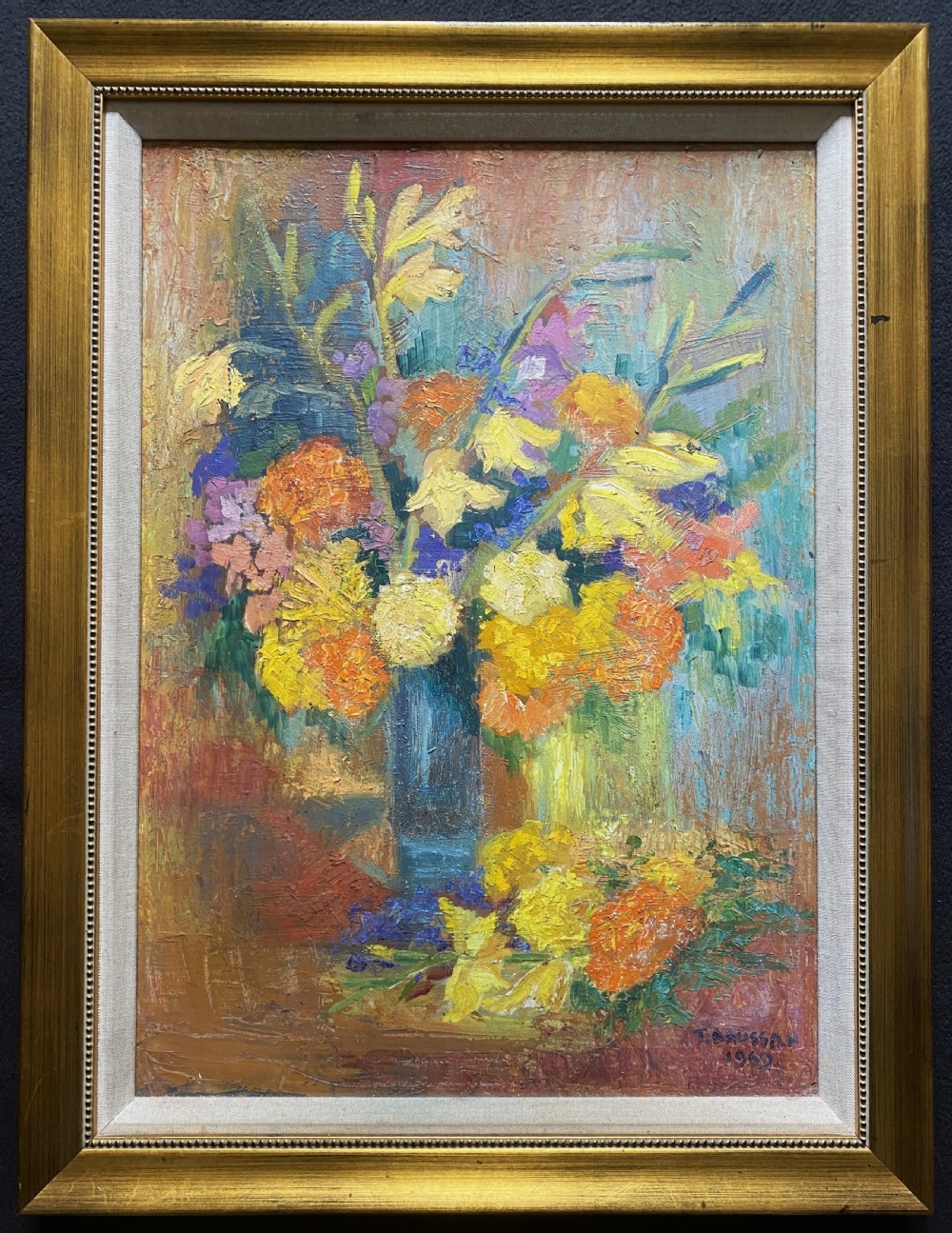 Tamara Baussan (Russian-born Haitian) FINE 20thc FLORAL STILL LIFE OIL PAINTING View XII