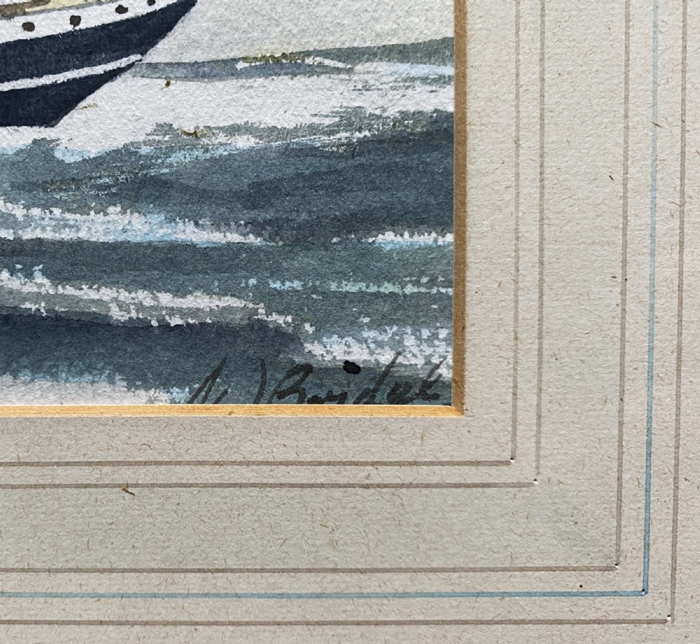 A gilt framed watercolour painting depicting the four-masted barque Garthpool sailing under full canvas across choppy ocean waters. View VIII