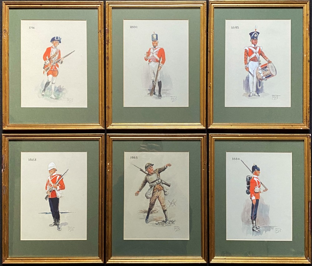 Superb Set of 6 Original Militaria Army Officer Portrait Watercolour Paintings