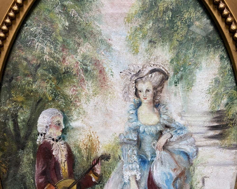 19th-Century Canadian School Oval Oil Portrait Painting Of a Serenading Musician View III