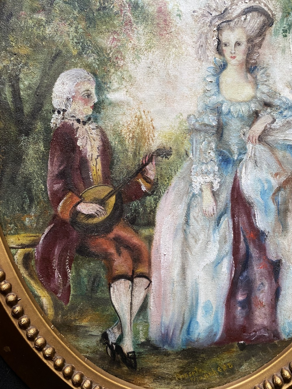 19th-Century Canadian School Oval Oil Portrait Painting Of a Serenading Musician View IV