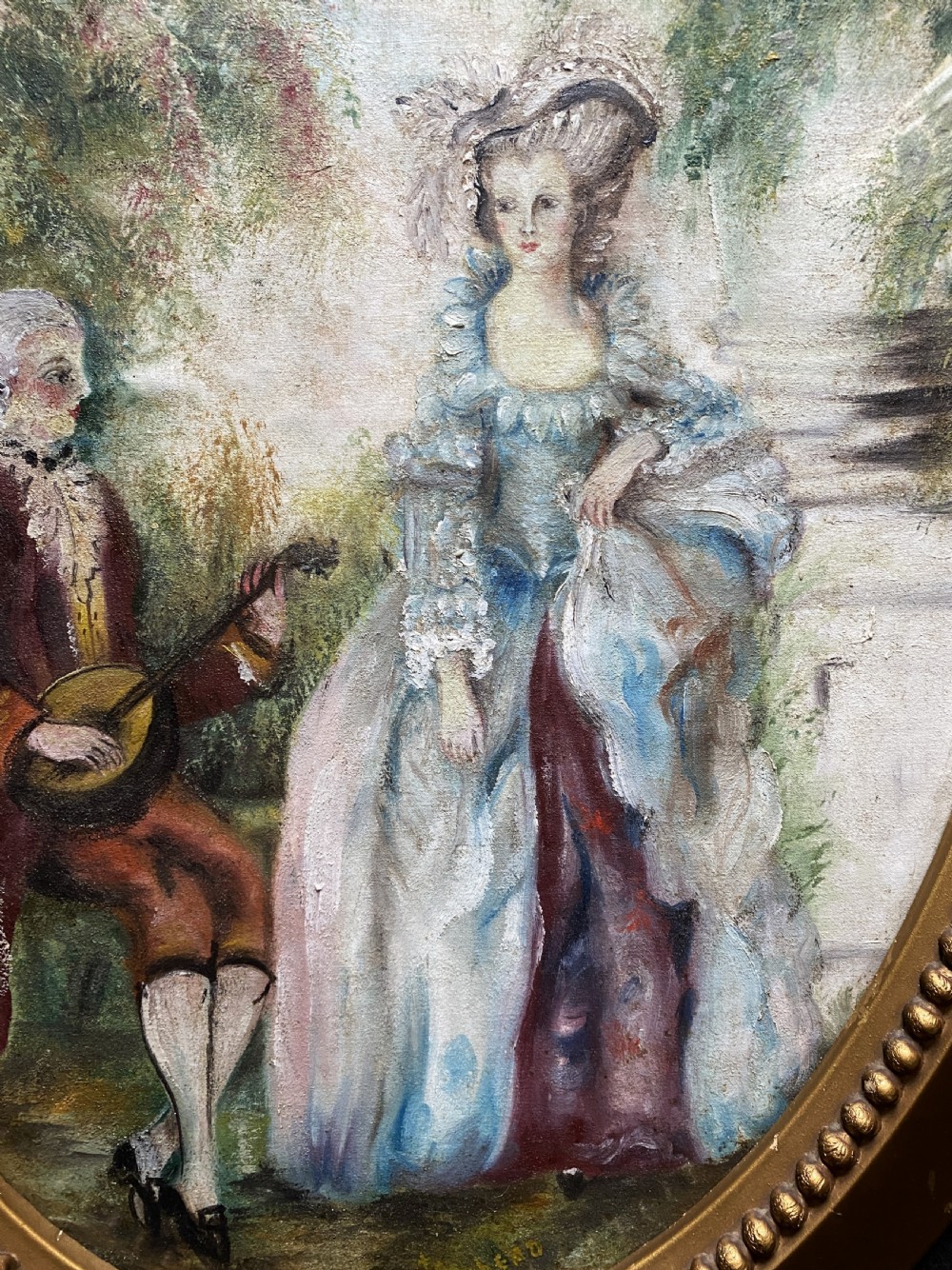 19th-Century Canadian School Oval Oil Portrait Painting Of a Serenading Musician View V