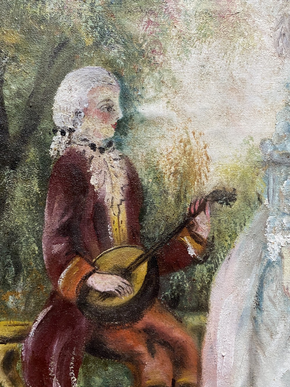 19th-Century Canadian School Oval Oil Portrait Painting Of a Serenading Musician View VII