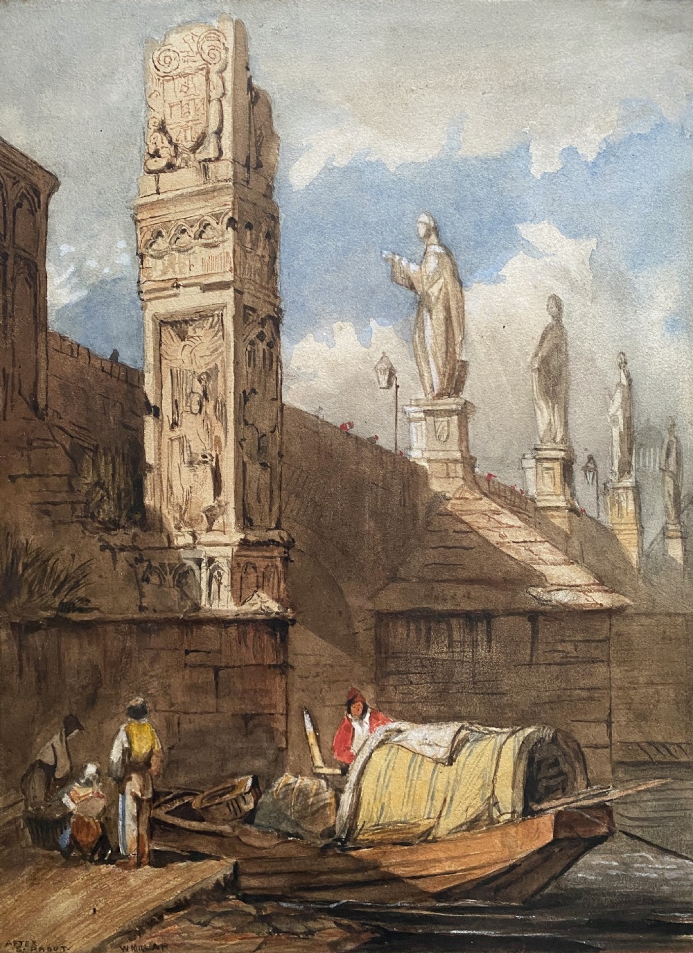 After Samuel Prout OWS (1783–1852) The Town Square, Prague Original Watercolour View II
