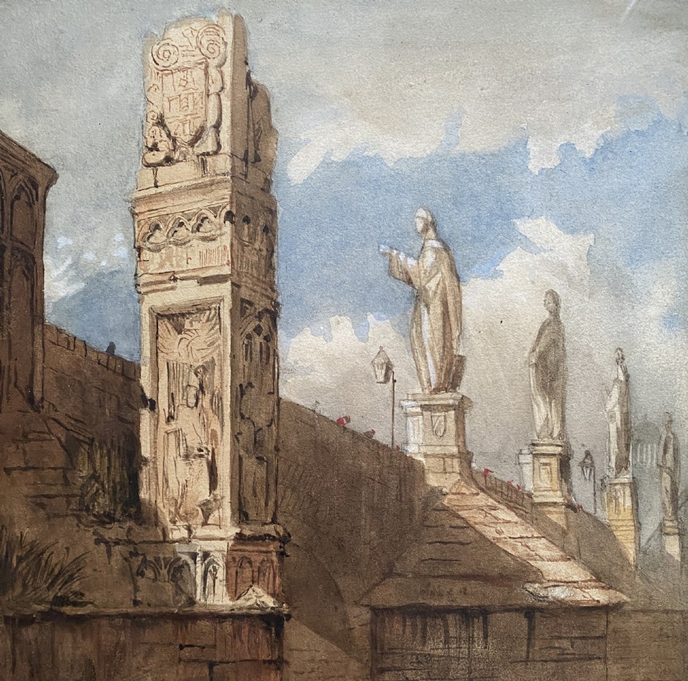 After Samuel Prout OWS (1783–1852) The Town Square, Prague Original Watercolour View III