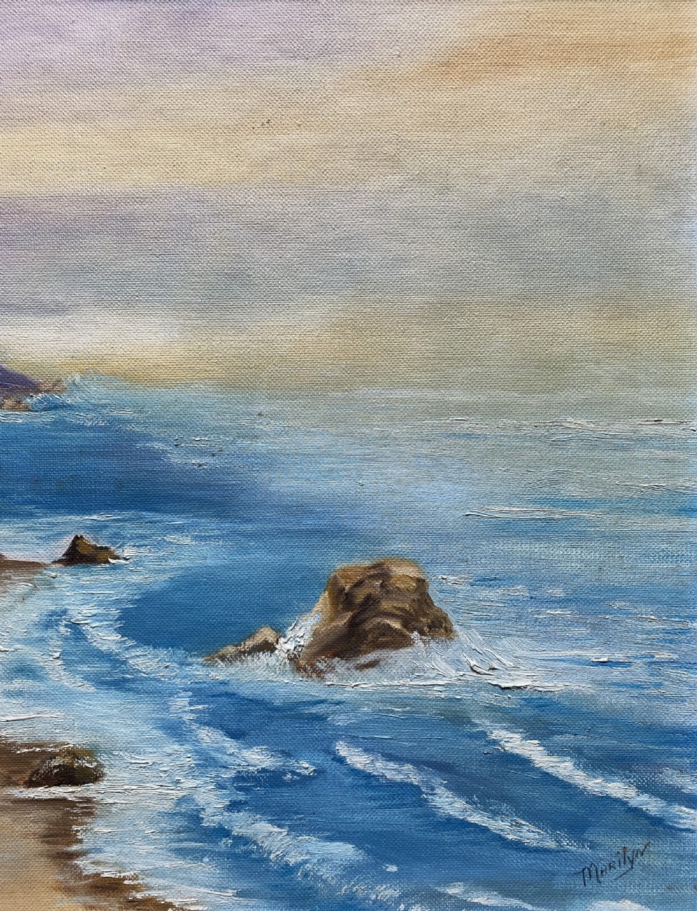 Cornish Sea Mist - Original Mid-Century Vintage Coastal Seascape Oil Painting View V
