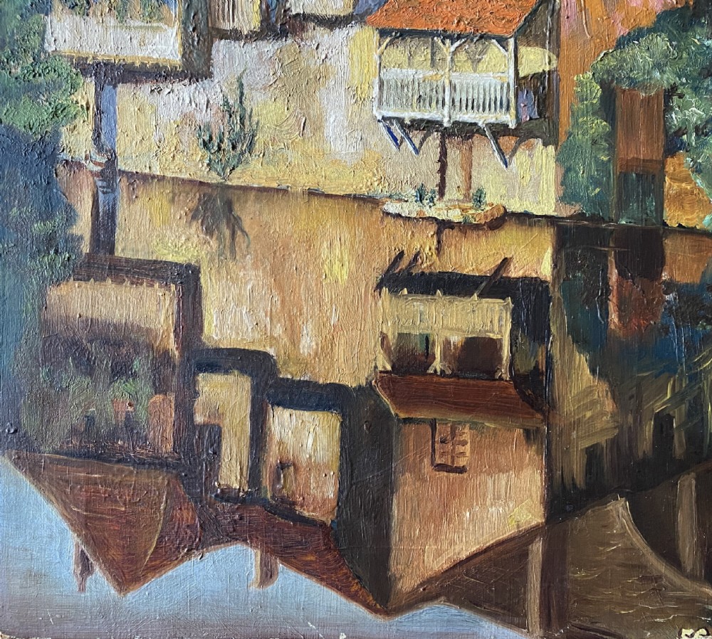 A 19th/20th Century Vibrant Riverscape With Water Reflections Oil Painting View III