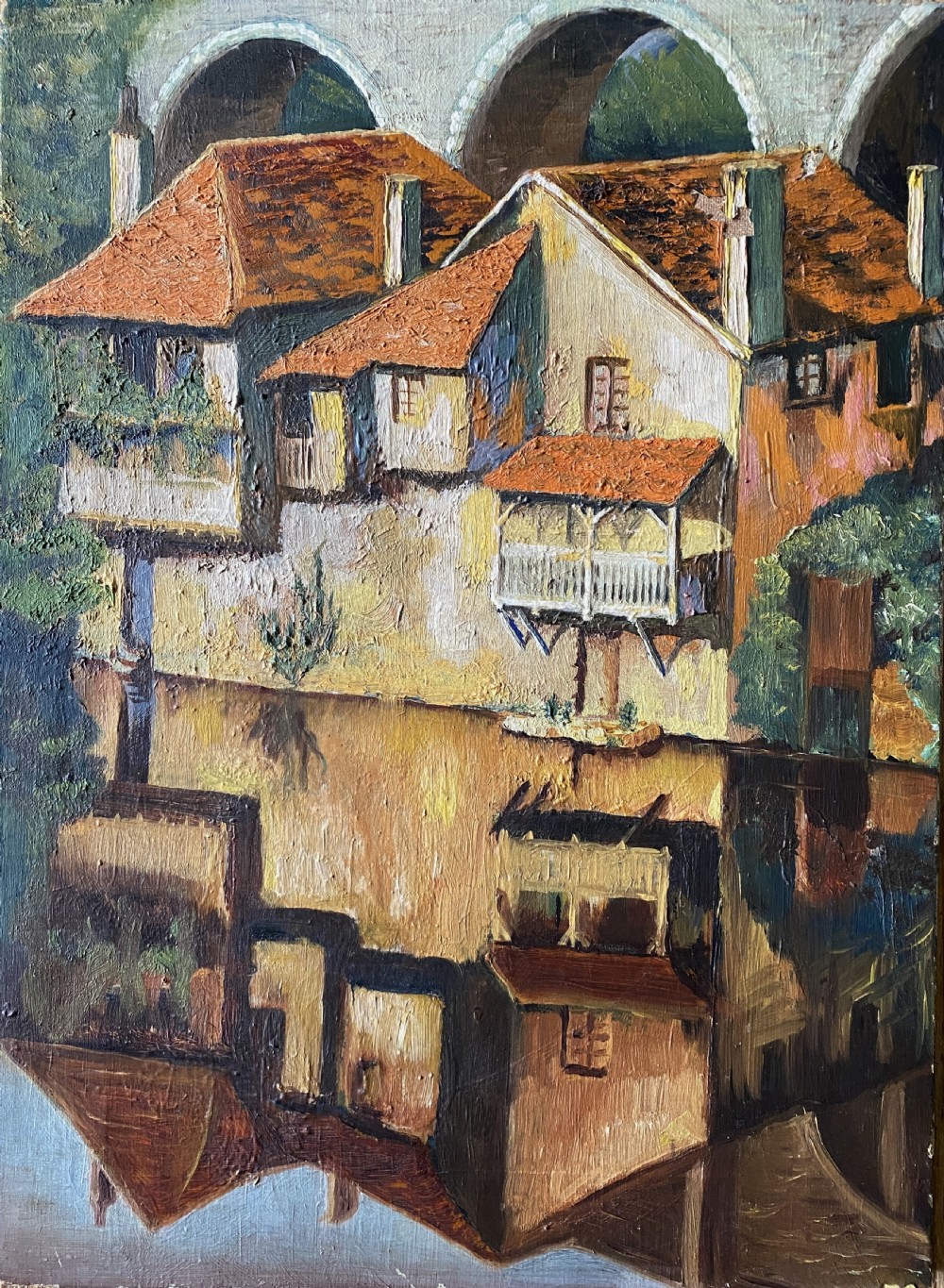 A 19th/20th Century Vibrant Riverscape With Water Reflections Oil Painting View XII