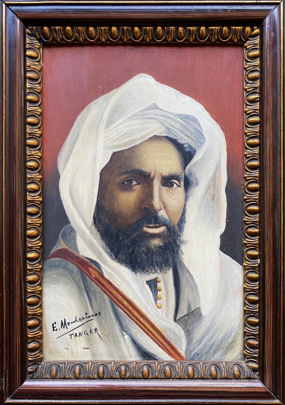 FINE LATE 19thc SIGNED OIL ON PANEL PORTRAIT PAINTING OF A HANDSOME ARABIC GENT View V