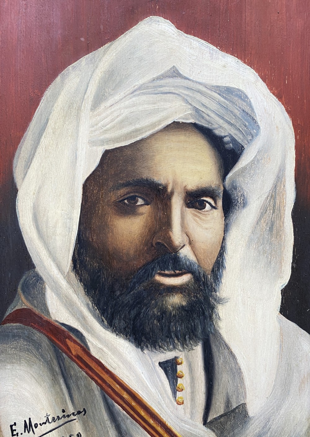 FINE LATE 19thc SIGNED OIL ON PANEL PORTRAIT PAINTING OF A HANDSOME ARABIC GENT View VI