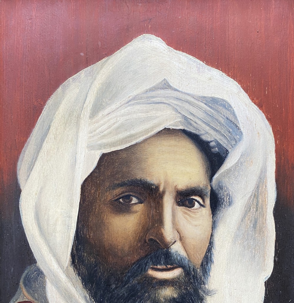 FINE LATE 19thc SIGNED OIL ON PANEL PORTRAIT PAINTING OF A HANDSOME ARABIC GENT View IX