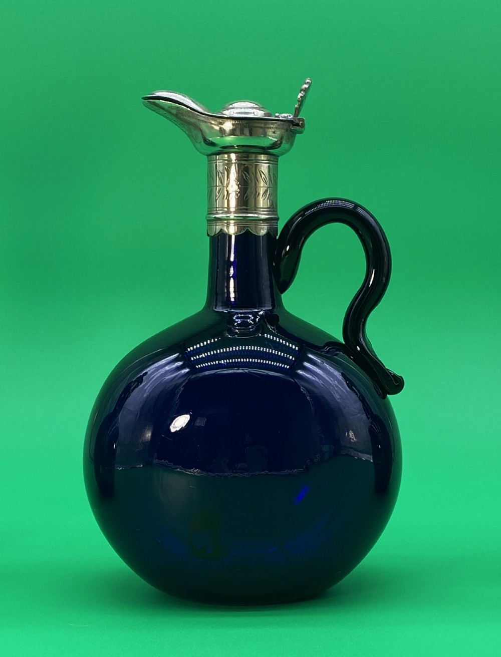 3 Bristol Blue Glass HAND-BLOWN GREEN BLUE BROWN DECANTER BOTTLE 19thc VICTORIAN View V