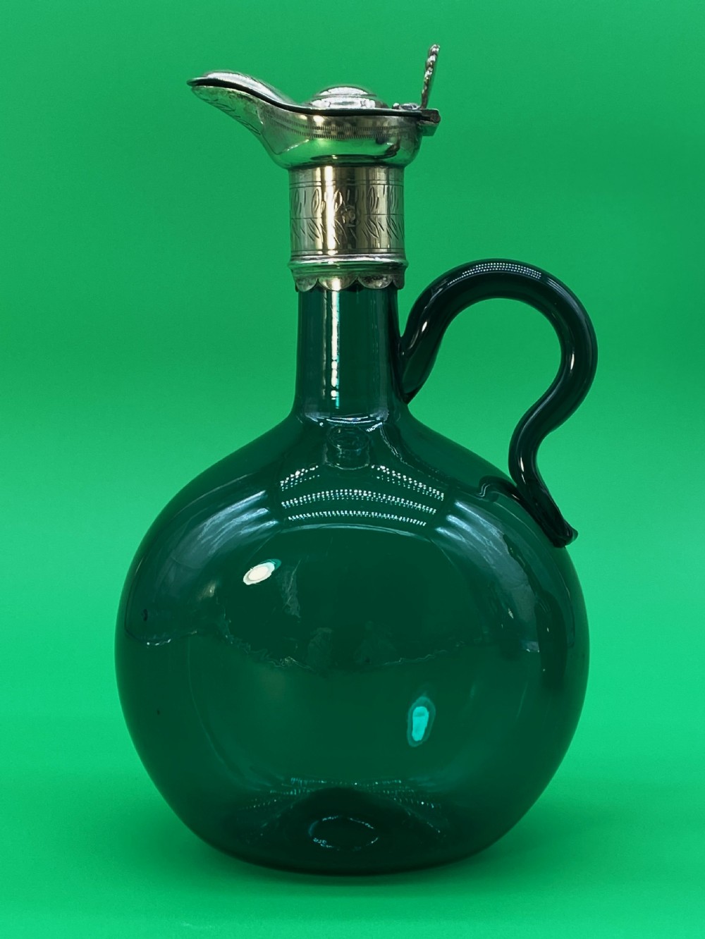 3 Bristol Blue Glass HAND-BLOWN GREEN BLUE BROWN DECANTER BOTTLE 19thc VICTORIAN View VI