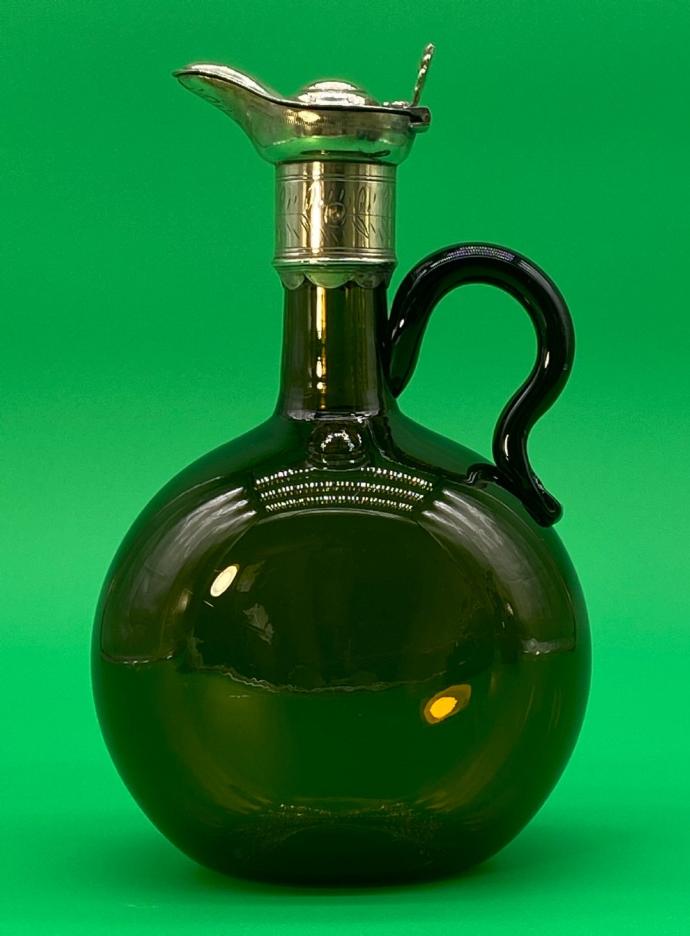3 Bristol Blue Glass HAND-BLOWN GREEN BLUE BROWN DECANTER BOTTLE 19thc VICTORIAN View VII