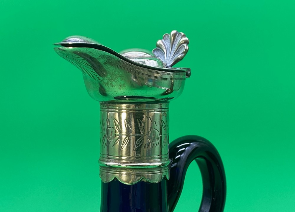 3 Bristol Blue Glass HAND-BLOWN GREEN BLUE BROWN DECANTER BOTTLE 19thc VICTORIAN View XI