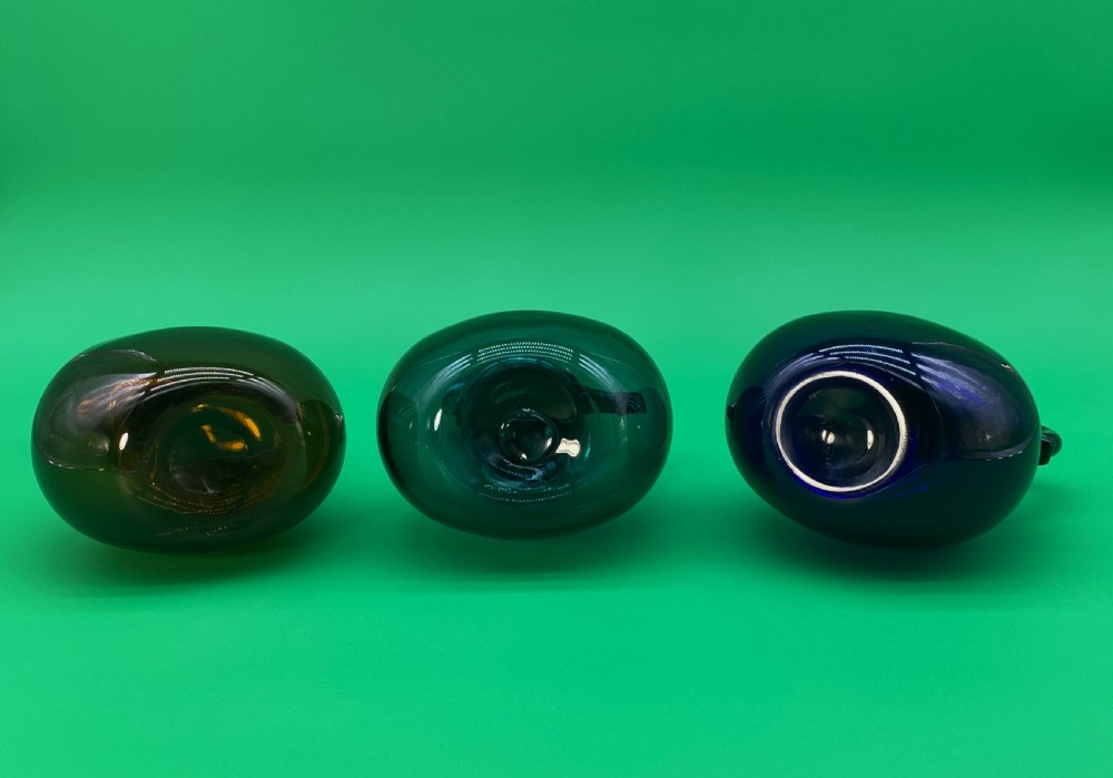 3 Bristol Blue Glass HAND-BLOWN GREEN BLUE BROWN DECANTER BOTTLE 19thc VICTORIAN View XV