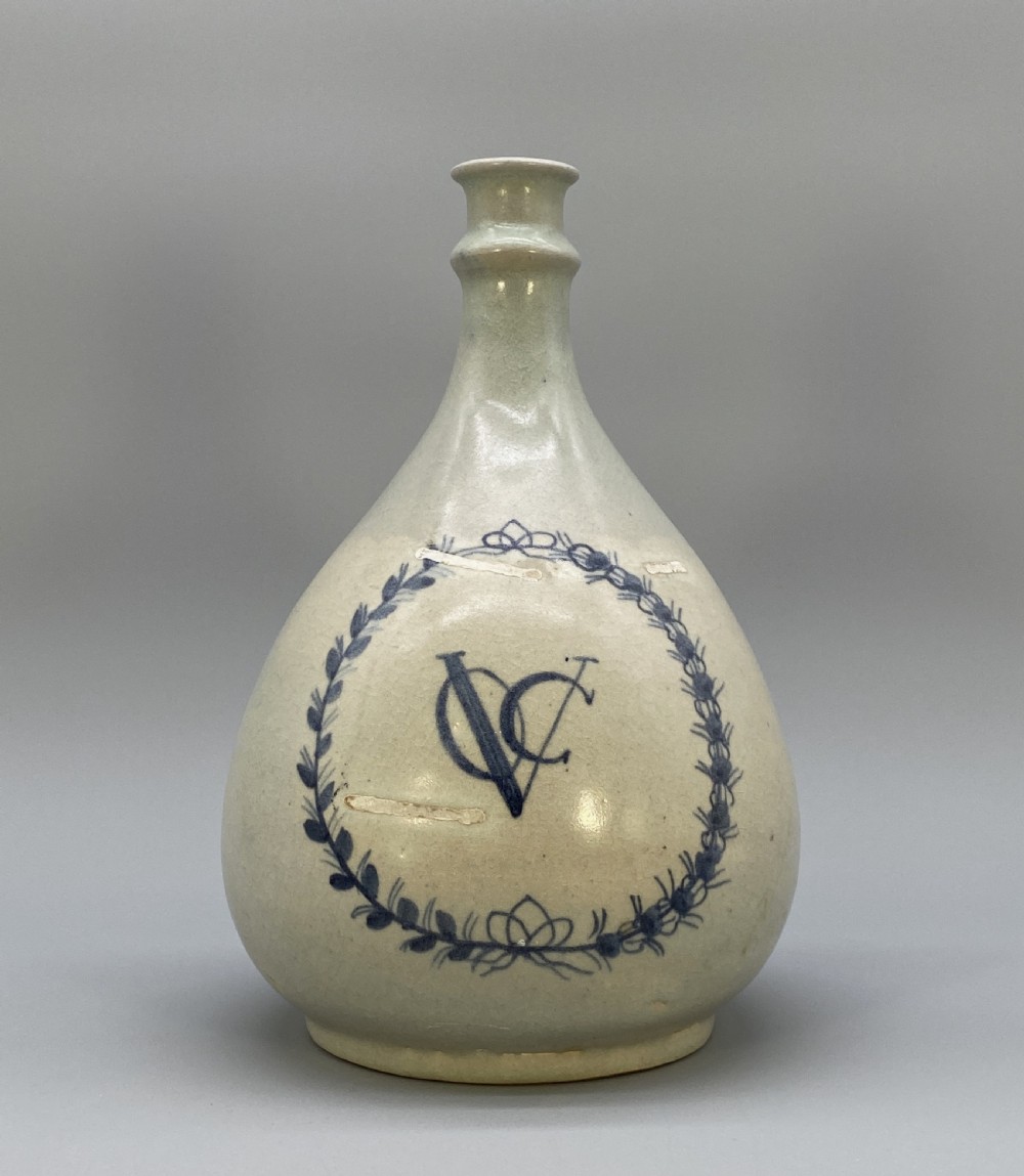 LARGE, RARE c. 1740 JAPANESE EDO PERIOD (VOC) DUTCH EAST INDIA CO. BOTTLE JAR View XVII