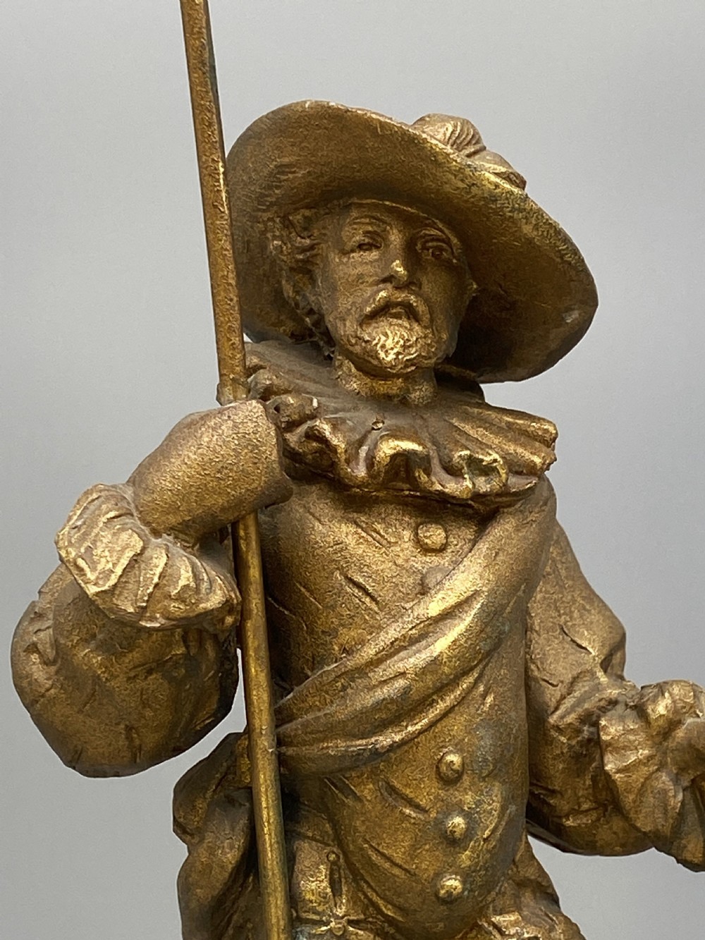 c. 1890 IMPRESSIVE PAIR RENAISSANCE STYLE GILT METAL HALBERDIER SOLDIER FIGURINE View XII