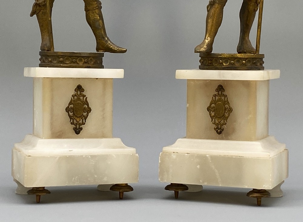 c. 1890 IMPRESSIVE PAIR RENAISSANCE STYLE GILT METAL HALBERDIER SOLDIER FIGURINE View XIII
