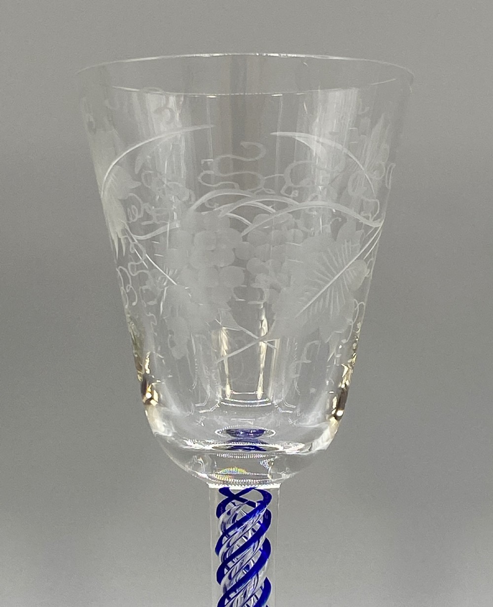Quality Pair 19th-Century Georgian Style Blue Twist Hand-Blown Wine Glass x 2 View VII