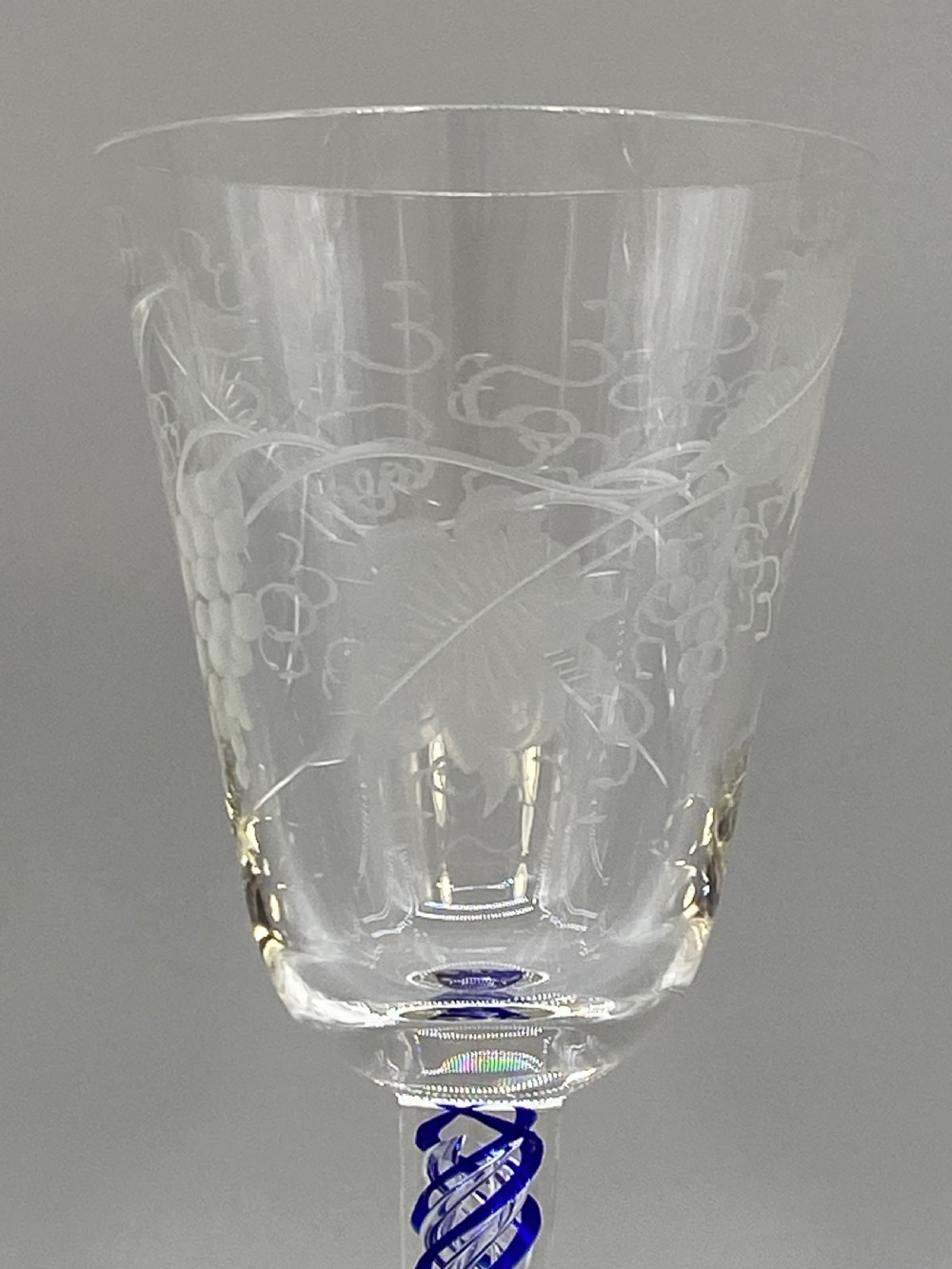 Quality Pair 19th-Century Georgian Style Blue Twist Hand-Blown Wine Glass x 2 View VIII