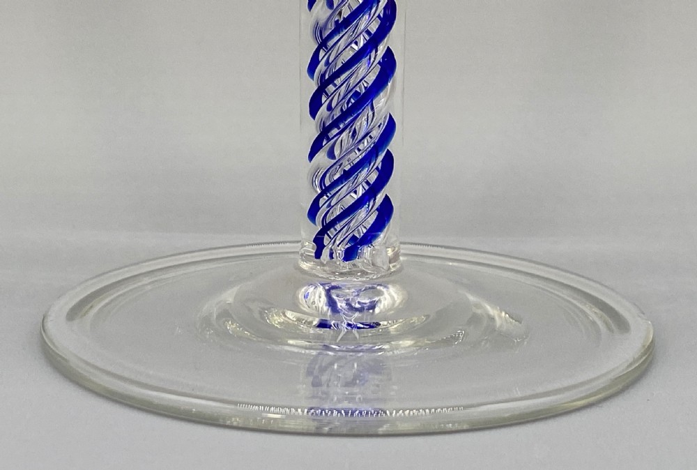 Quality Pair 19th-Century Georgian Style Blue Twist Hand-Blown Wine Glass x 2 View X