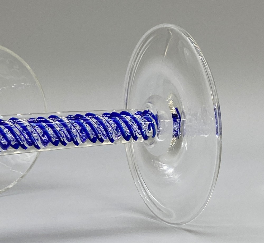 Quality Pair 19th-Century Georgian Style Blue Twist Hand-Blown Wine Glass x 2 View XII