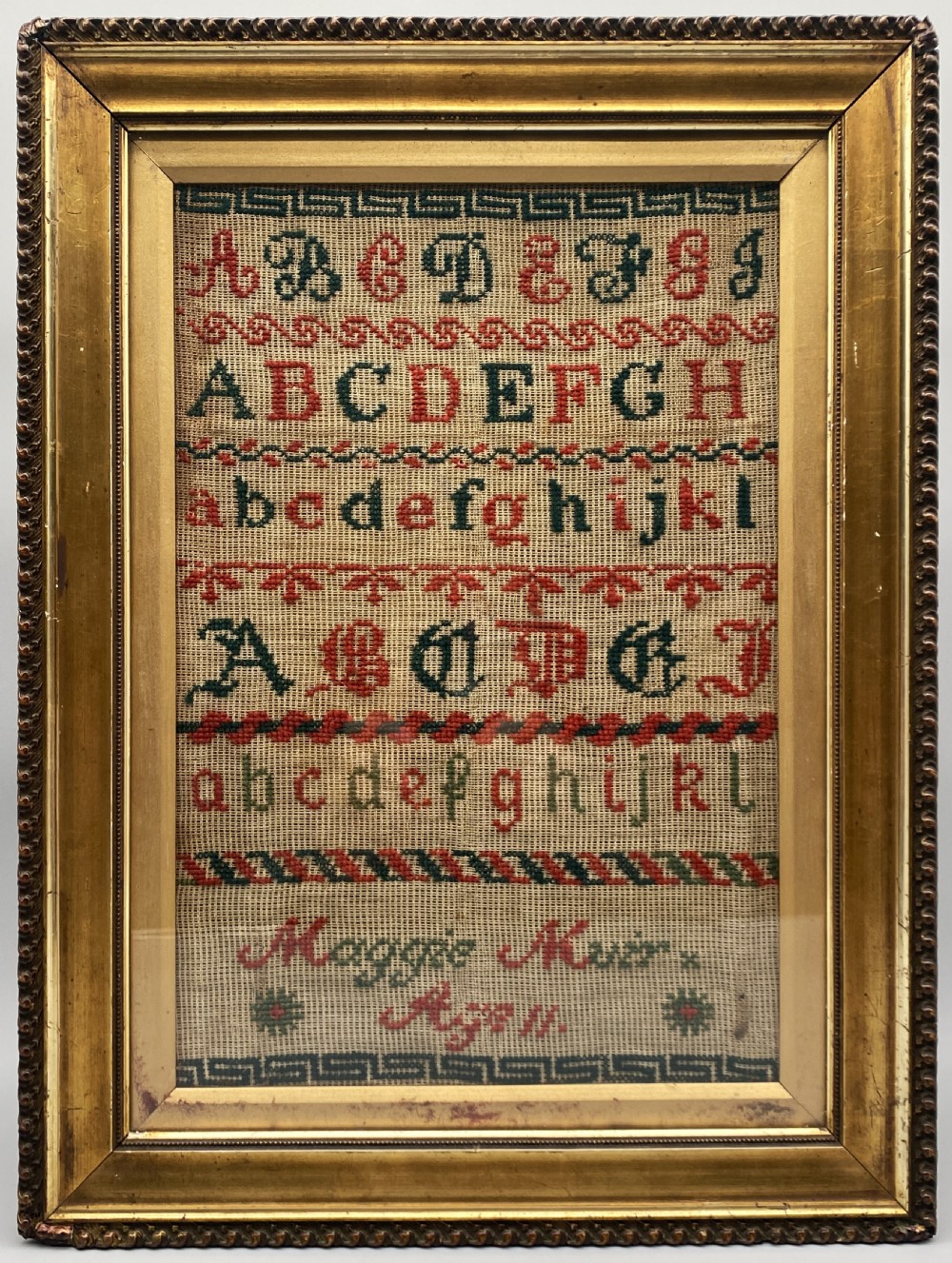 c. 1880 VICTORIAN SCOTTISH SAMPLER Maggie Muir Aged 11 NEEDLEWORK - STITCH ERROR